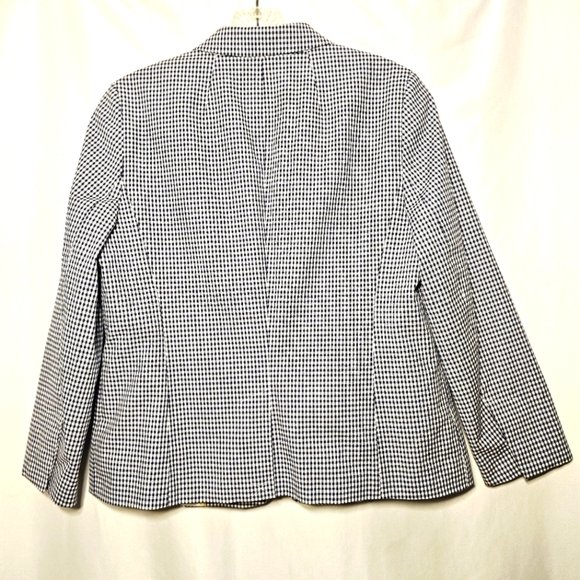 NWT Talbots Womens Navy Blue & White Checkered Tailored Cotton Blend Blazer 4 - Picture 9 of 11